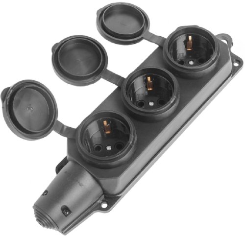 Колодка удлинителя с заземлением Smartbuy 3-м с крышкой 16А 3500Вт IP44 каучук черный  картинка 